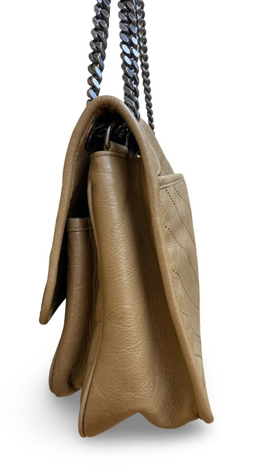 YVES SAINT LAURENT MEDIUM NIKI VINTAGE LEATHER SHOULDER BAG IN TAN