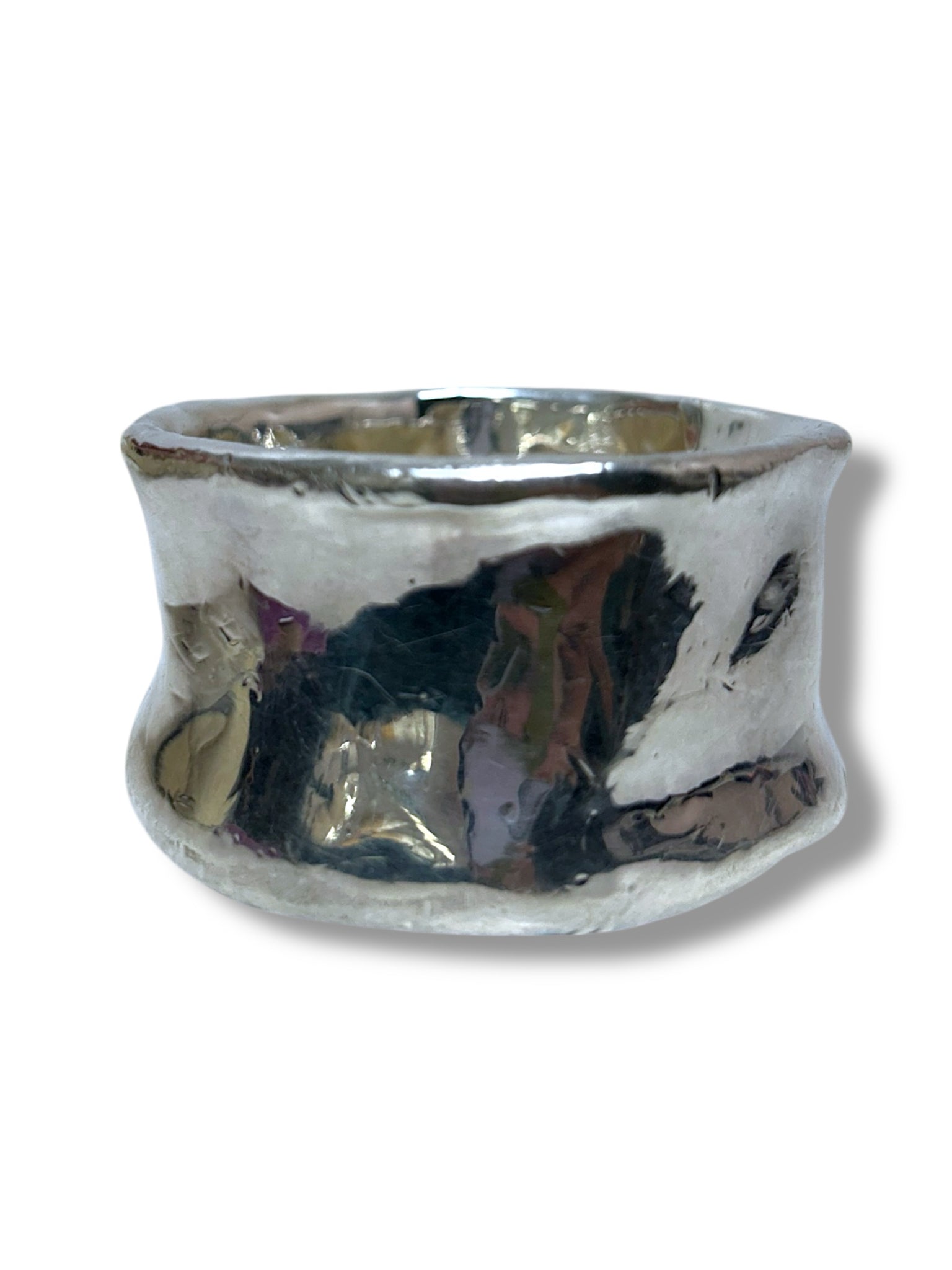 ISRAEL WIDE HAMMERED BANGLE BRACELET STERLING SILVER