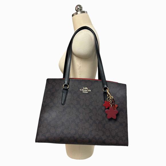 COACH NWT! 40 SIGNATURE TATUM 3 COMPARTMENT CARRYALL + CHARM BROWN CANVAS