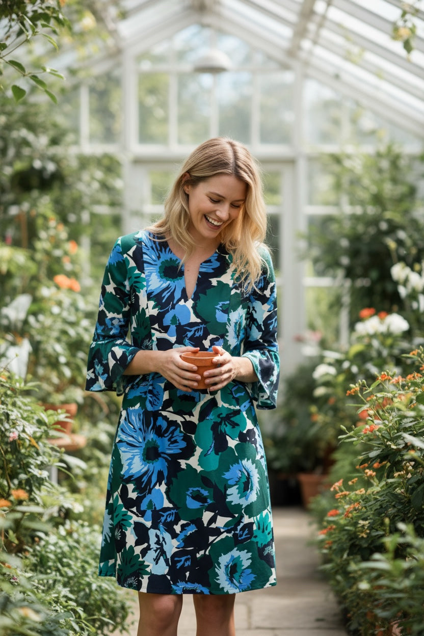 NWT JUDE CONNALLY  KERRY WILDFLOWER JADE W/BELL SLEEVES DRESS SIZE XXL