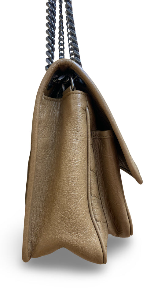 YVES SAINT LAURENT MEDIUM NIKI VINTAGE LEATHER SHOULDER BAG IN TAN
