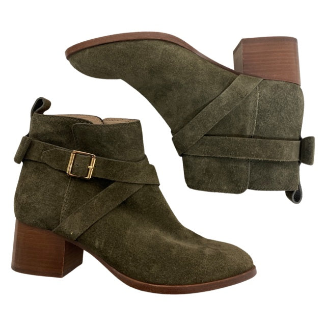 KATE SPADE OLIVE POLLY ANKLE SUEDE BOOTS SIZE 8.5