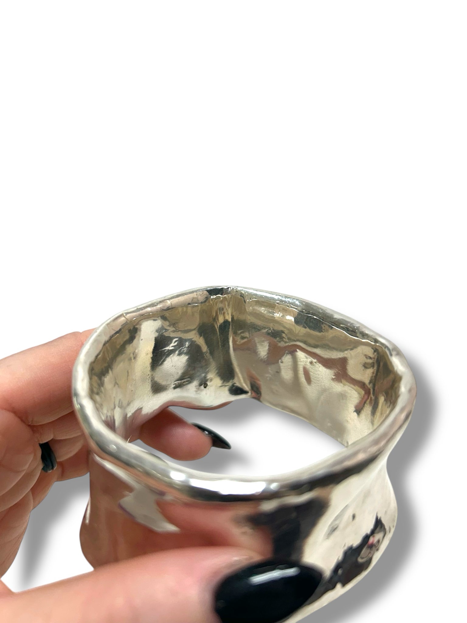 ISRAEL WIDE HAMMERED BANGLE BRACELET STERLING SILVER