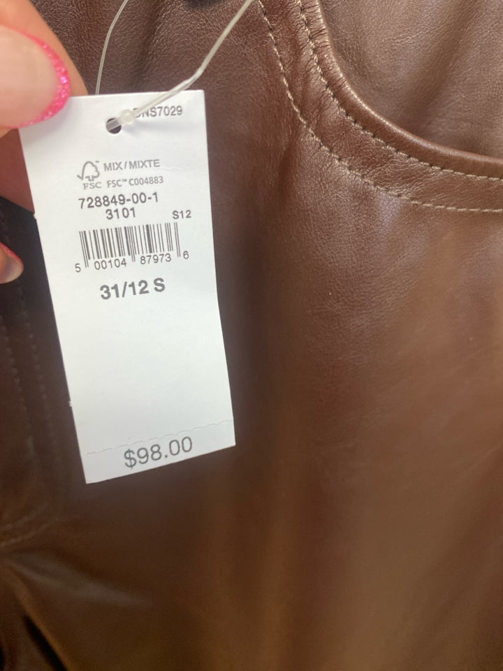 NWT GAP VEGAN LEATHER VINTAGE SLIM PANT SIZE 12 SHORT ESPRESSO BROWN