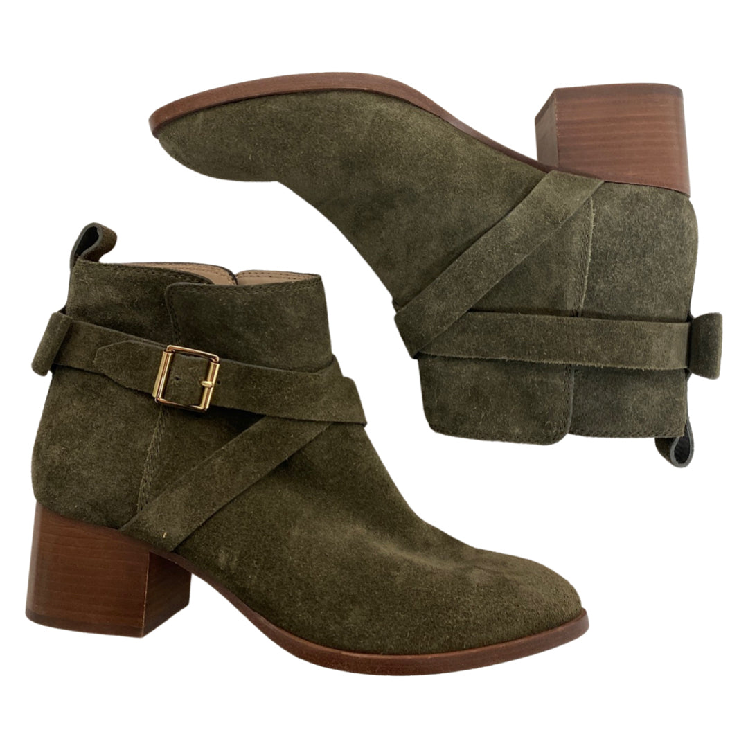 KATE SPADE OLIVE POLLY ANKLE SUEDE BOOTS SIZE 8.5