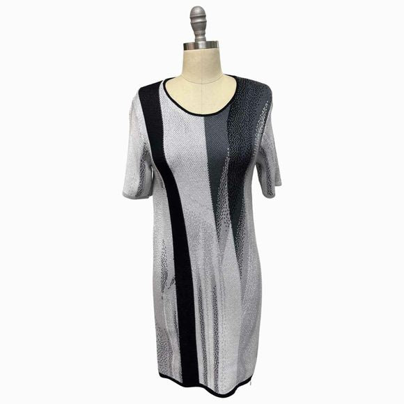 HELMUT LANG ABSTRACT PRINT KNIT GRAY DRESS SIZE M