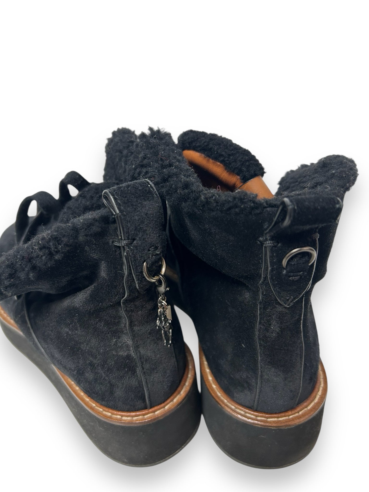 COACH REX WEDGE PLATFORM FUR BOOTIE BLACK SIZE 9