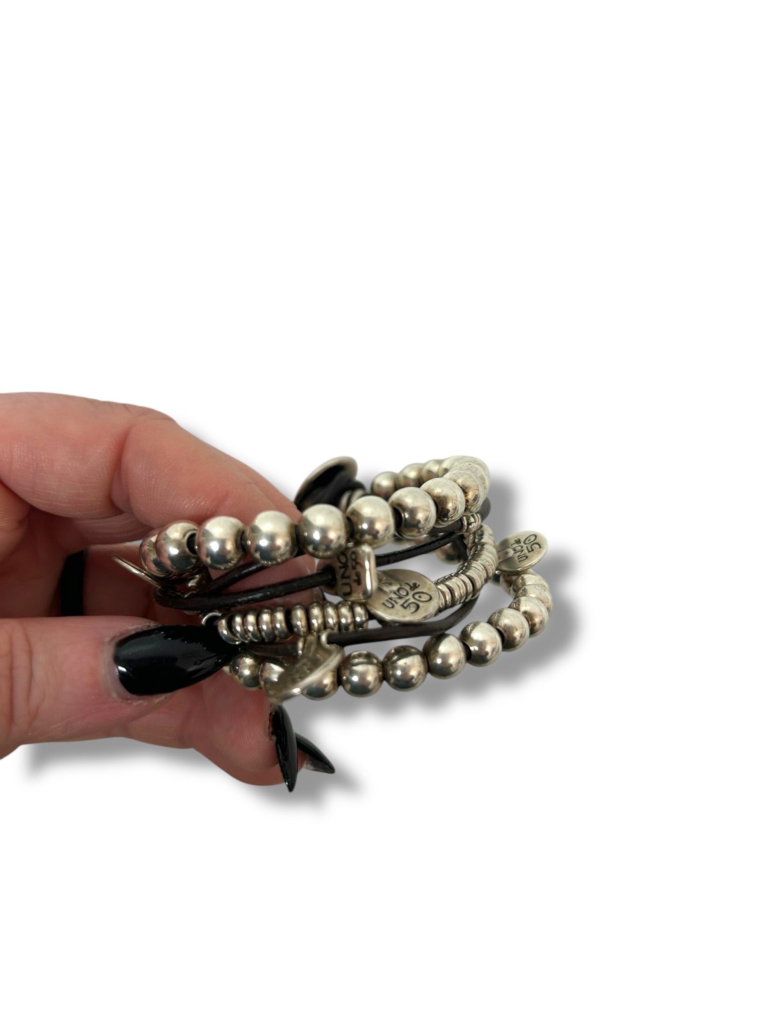 UNO DE 50 SILVER LEATHER CORD/STERLING BRACELET
