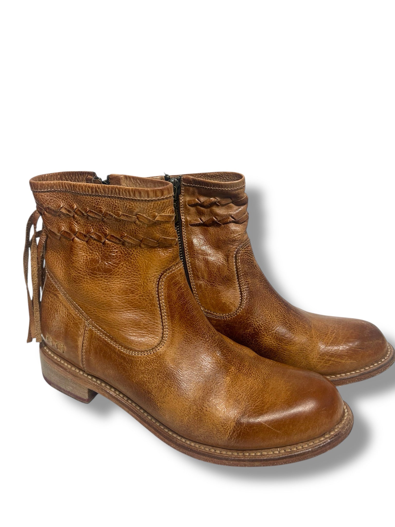 BED STU CRAVEN DIP DYE W/FRINGE ANKLE BOOTS BROWN SIZE 9