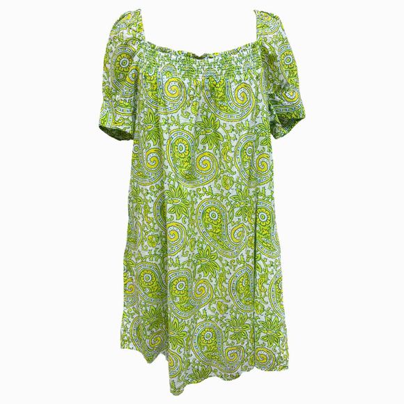 JCREW SZ Blockprints™ X J.Crew squareneck puff-sleeve mini dress in citrus paisley SIZE XL