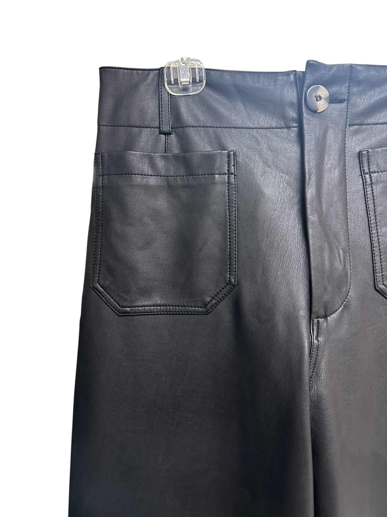 ANTHROPOLOGIE MAEVE THE COLETTE WIDE LEG VEGAN LEATHER BLACK PANTS SIZE 27 TALL