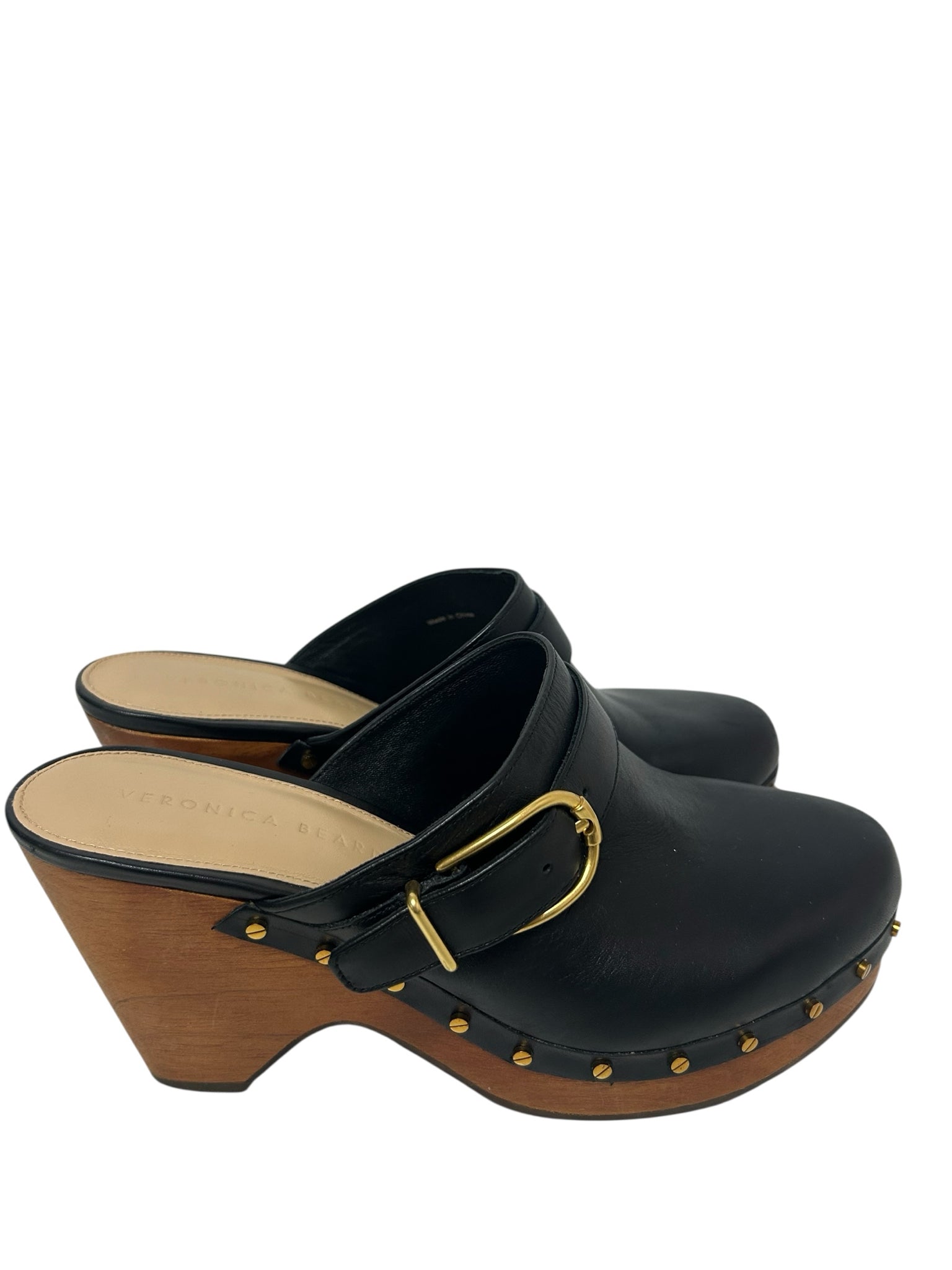 VERONICA BEARD HENDRIX BLACK LEATHER BUCKLE CLOG SIZE 8.5