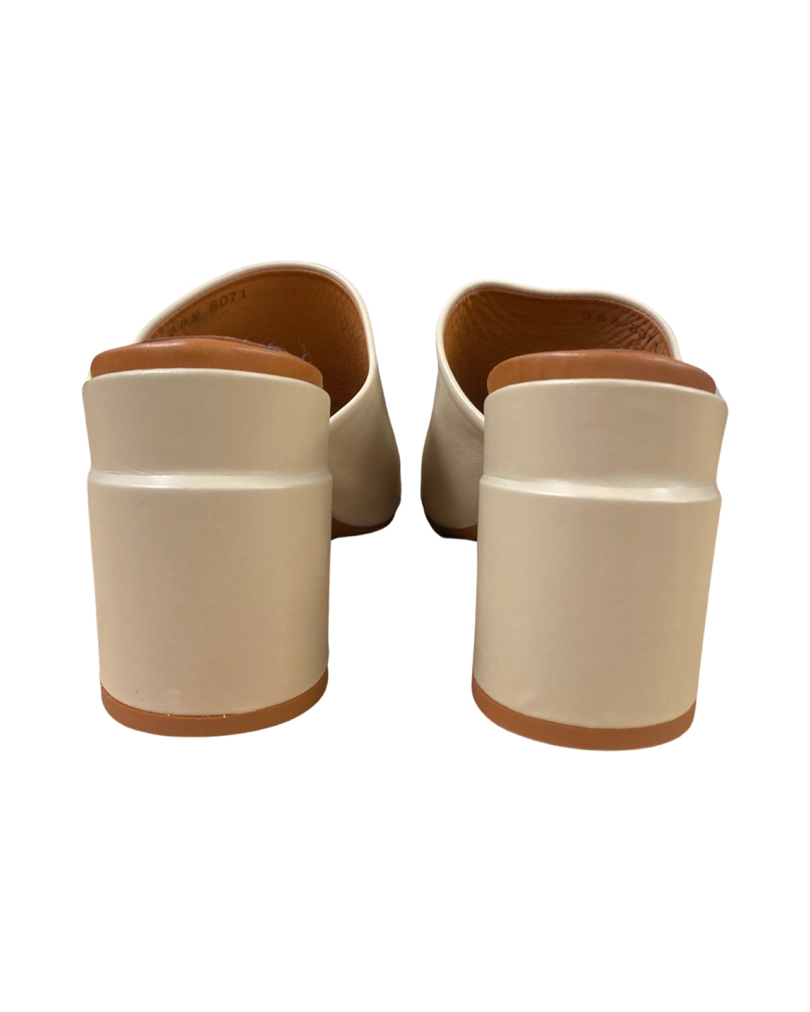 ROBERT CLERGERIE ALLEGRIA LEATHER BLOCK HEEL MULE IN BONE SIZE 8.5