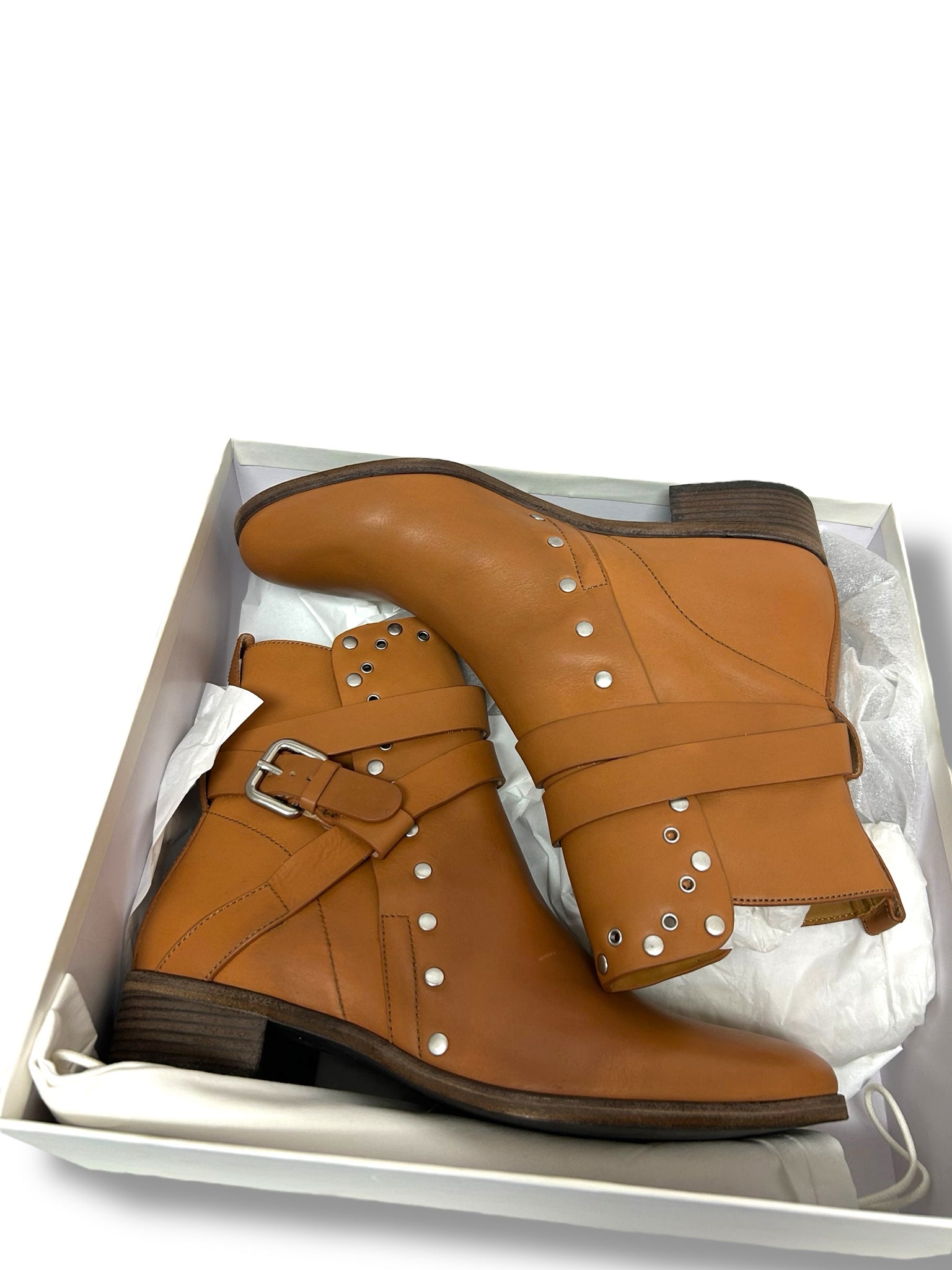 SEEBYCHLOE NIB JANICE MOTORCYCLE MOTO STUDDED ANKLE WRAP BOOTS SIZE 37.5