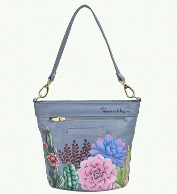 ANUSCHKA HAND PAINTED DESERT GARDEN CROSSBODY GRAY LEATHER