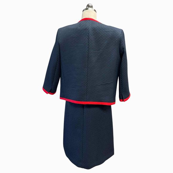JCREW NWT! MATELASSE KNEE LENGTH CONTRAST PIPING NAVY/RED DRESS WITH MATCHING JACKET SIZE 10