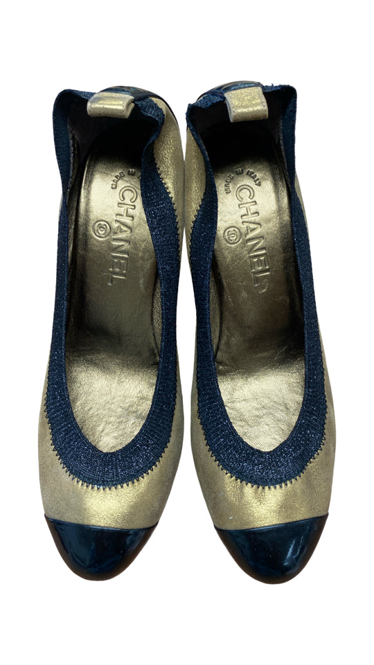 CHANEL VINTAGE STRETCH SPIRIT HEELS SIZE 38.5