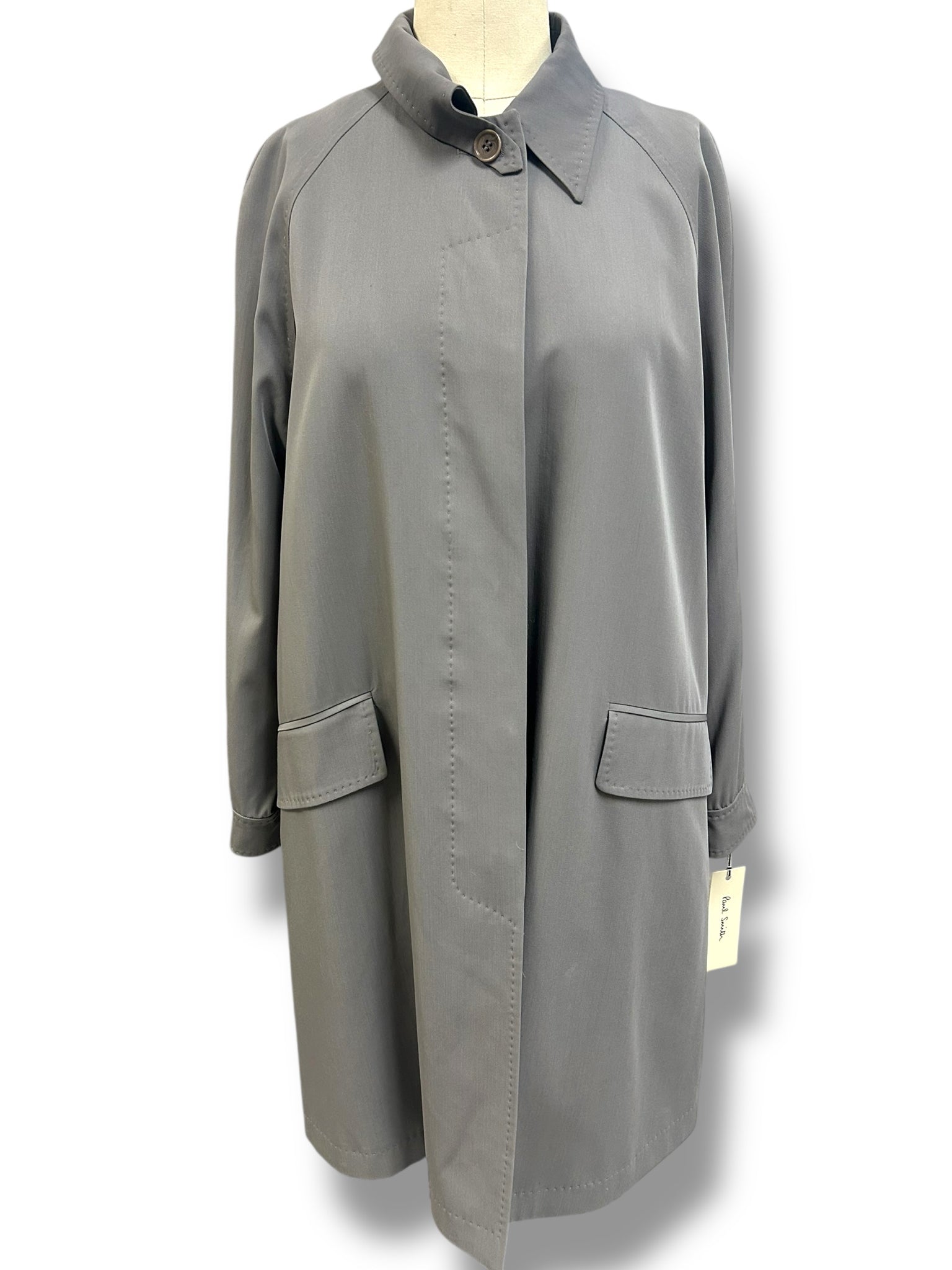 PAUL SMITH NWT VINTAGE TRENCH OVERCOAT HIDDEN BUTTON GREEN SATIN LINING SIZE 42