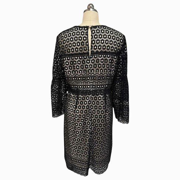 JCREW NEW! DAISY LACE BELL SLEEVE BLACK DRESS SIZE 10