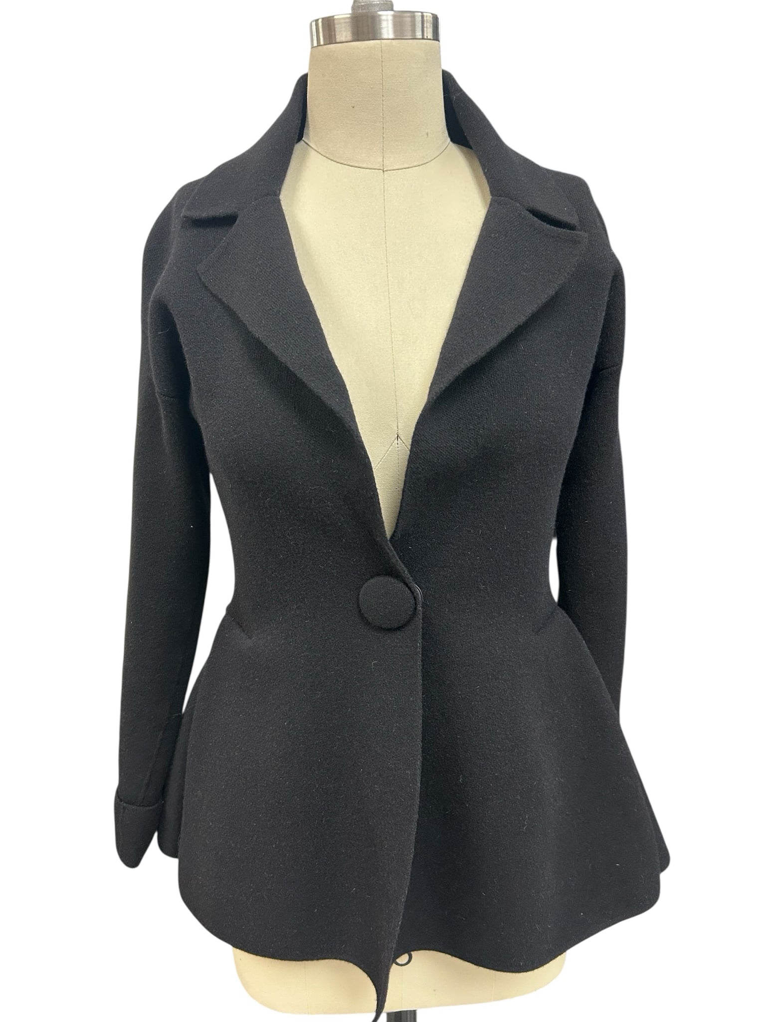 D EXTERIOR ANGORA/WOOL BLEND BLACK SINGLE BUTTON TAILORED BLAZER SIZE SMALL