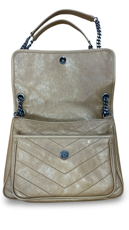YVES SAINT LAURENT MEDIUM NIKI VINTAGE LEATHER SHOULDER BAG IN TAN