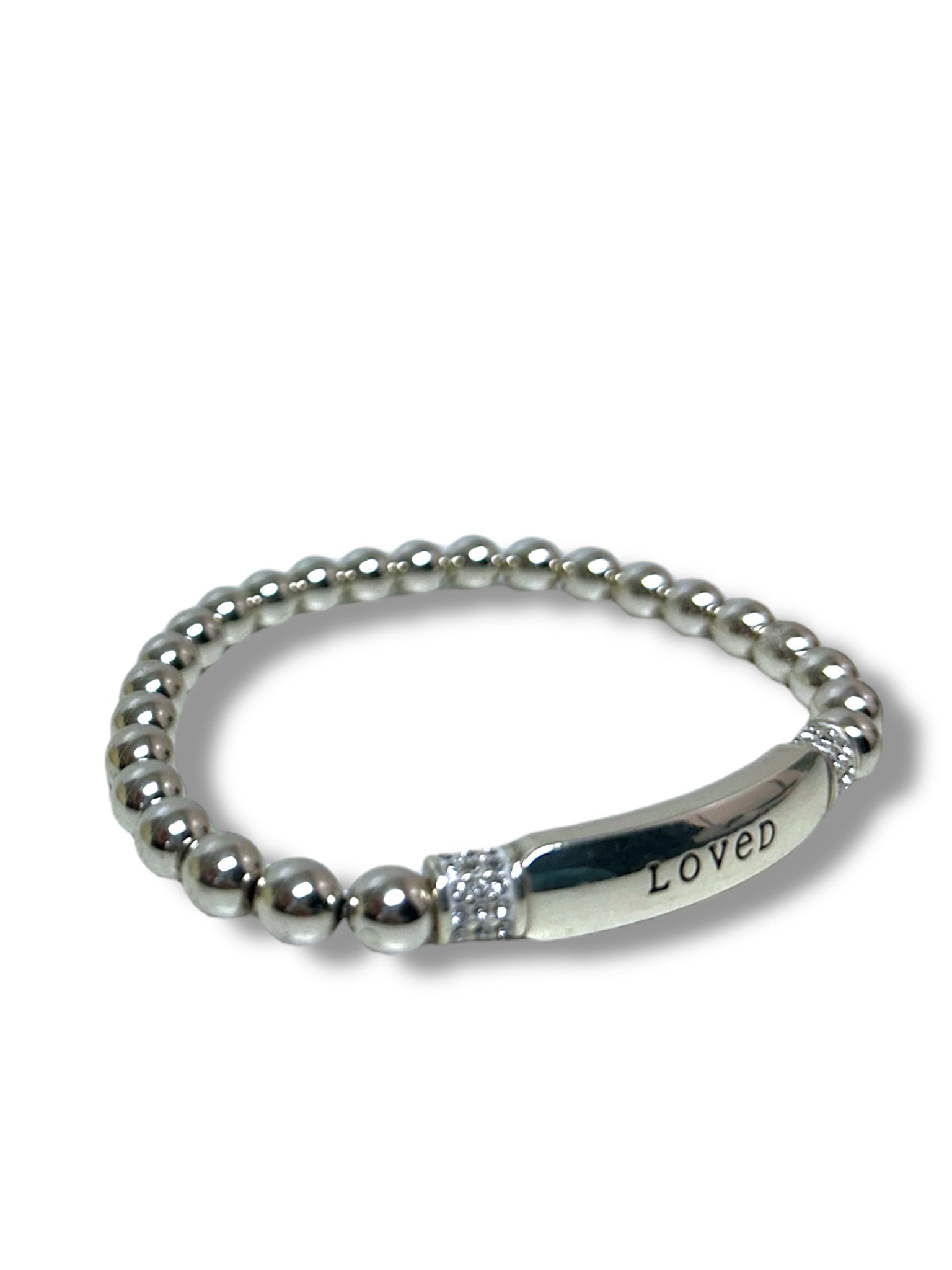 BRIGHTON MERIDIAN 'LOVED' STRETCH BRACELET SILVER