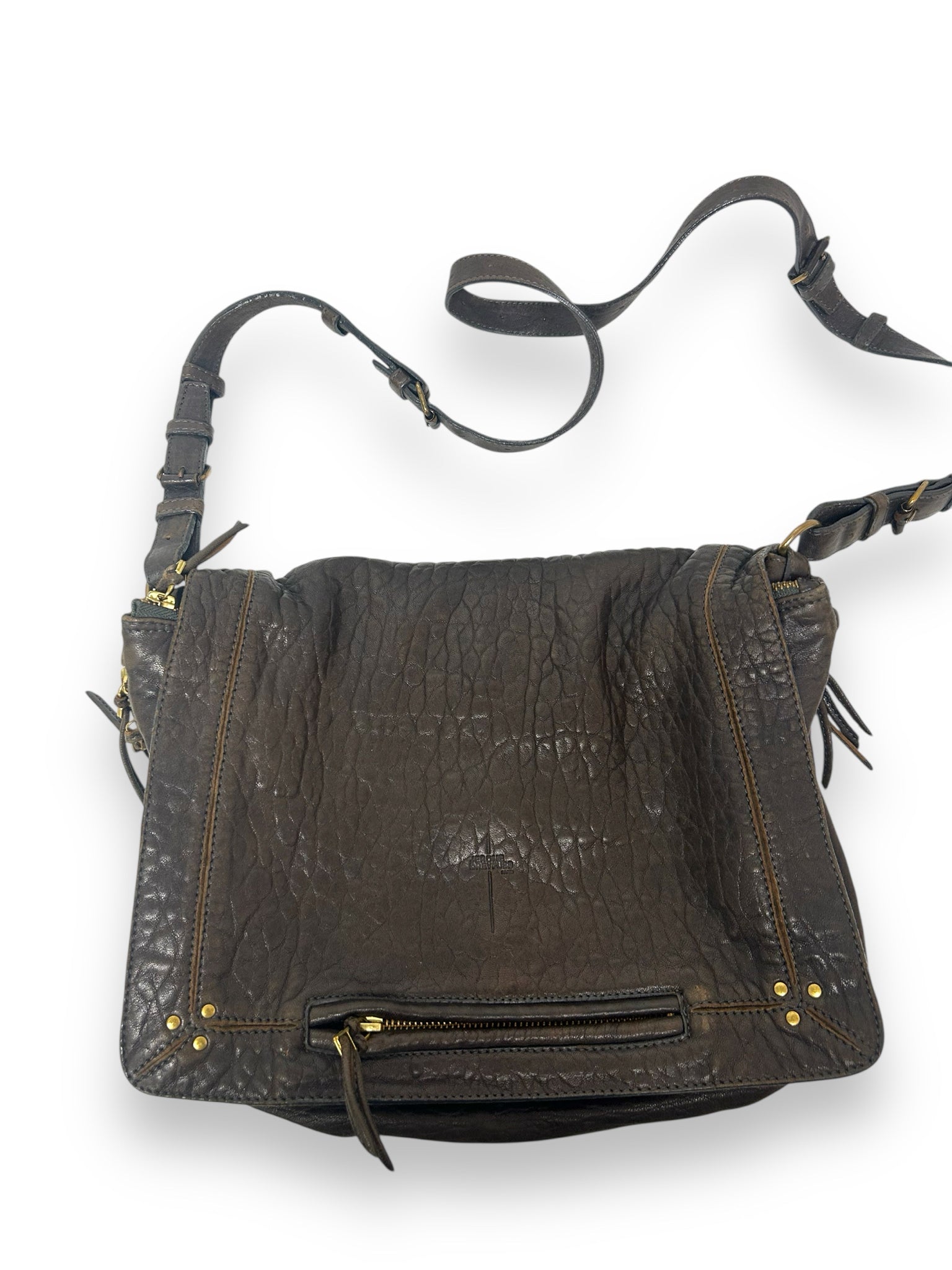 JEROME DREYFUSS BROWN ALBERT LEATHER MESSENGER CROSSBODY