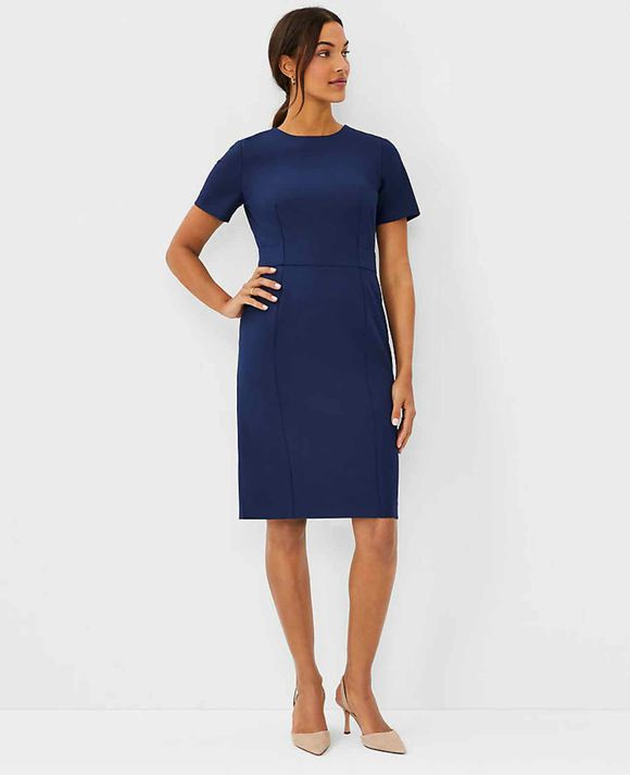ANN TAYLOR SUITING COLLECTION NAVY SHEATH DRESS SIZE 12