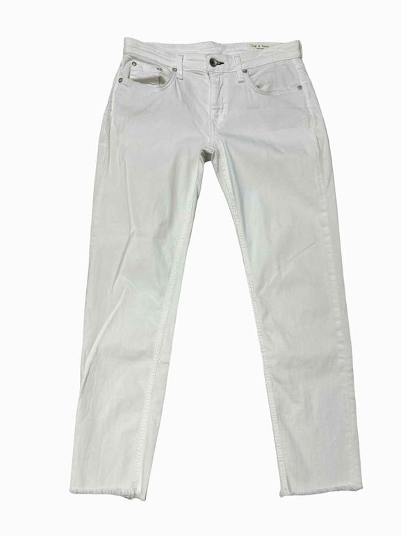 RAG & BONE DRE LOW RISE ANKLE SLIM BOYFRIEND OPTIC WHITE SIZE: 25