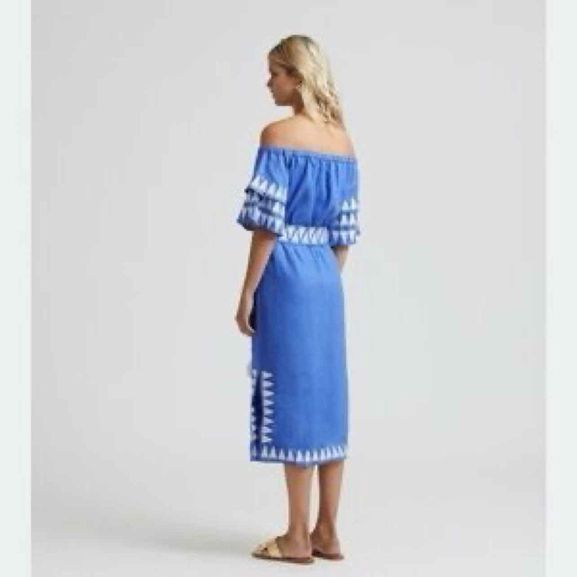 MARIE OLIVER LINEN OFF THE SHOULDER SPLIT HEM MIDI SIZE: XS