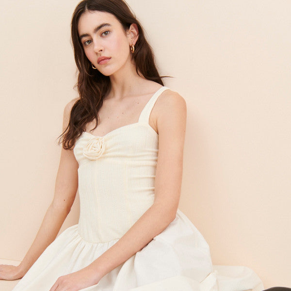 FOR LOVE AND LEMONS BILLIE MIDI IVORY DROP WAIST DRESS SIZE LARGE