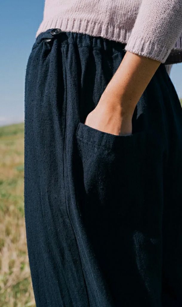 SULA BLACK MUD WIDE LEG SILK COTTON BLEND PANTS SIZE XSMALL