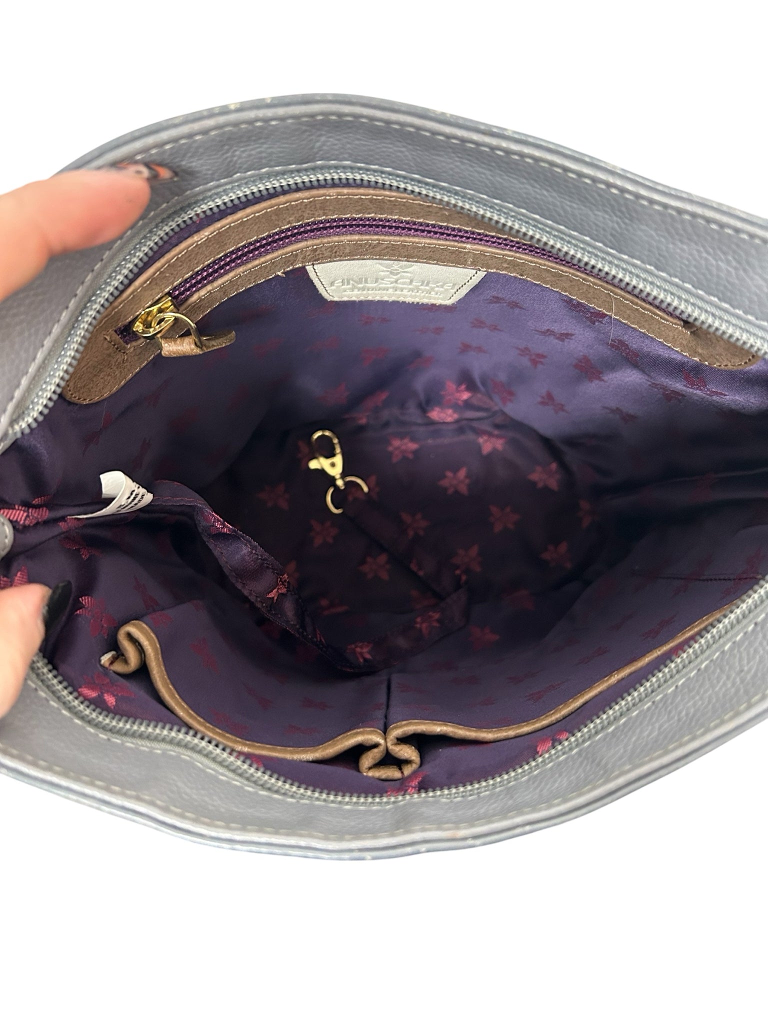 ANUSCHKA HAND PAINTED DESERT GARDEN CROSSBODY GRAY LEATHER