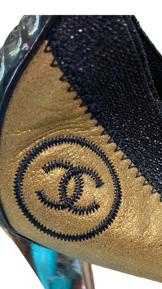 CHANEL VINTAGE STRETCH SPIRIT HEELS SIZE 38.5