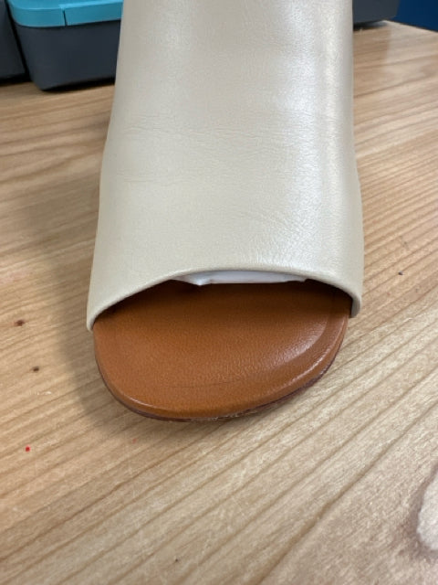 ROBERT CLERGERIE ALLEGRIA LEATHER BLOCK HEEL MULE IN BONE SIZE 8.5