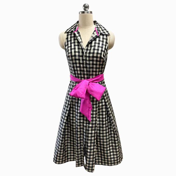 ELIZA J. BELTED COLLARED 50S STYLE GINFHAM SHIRT DRESS SIZE S