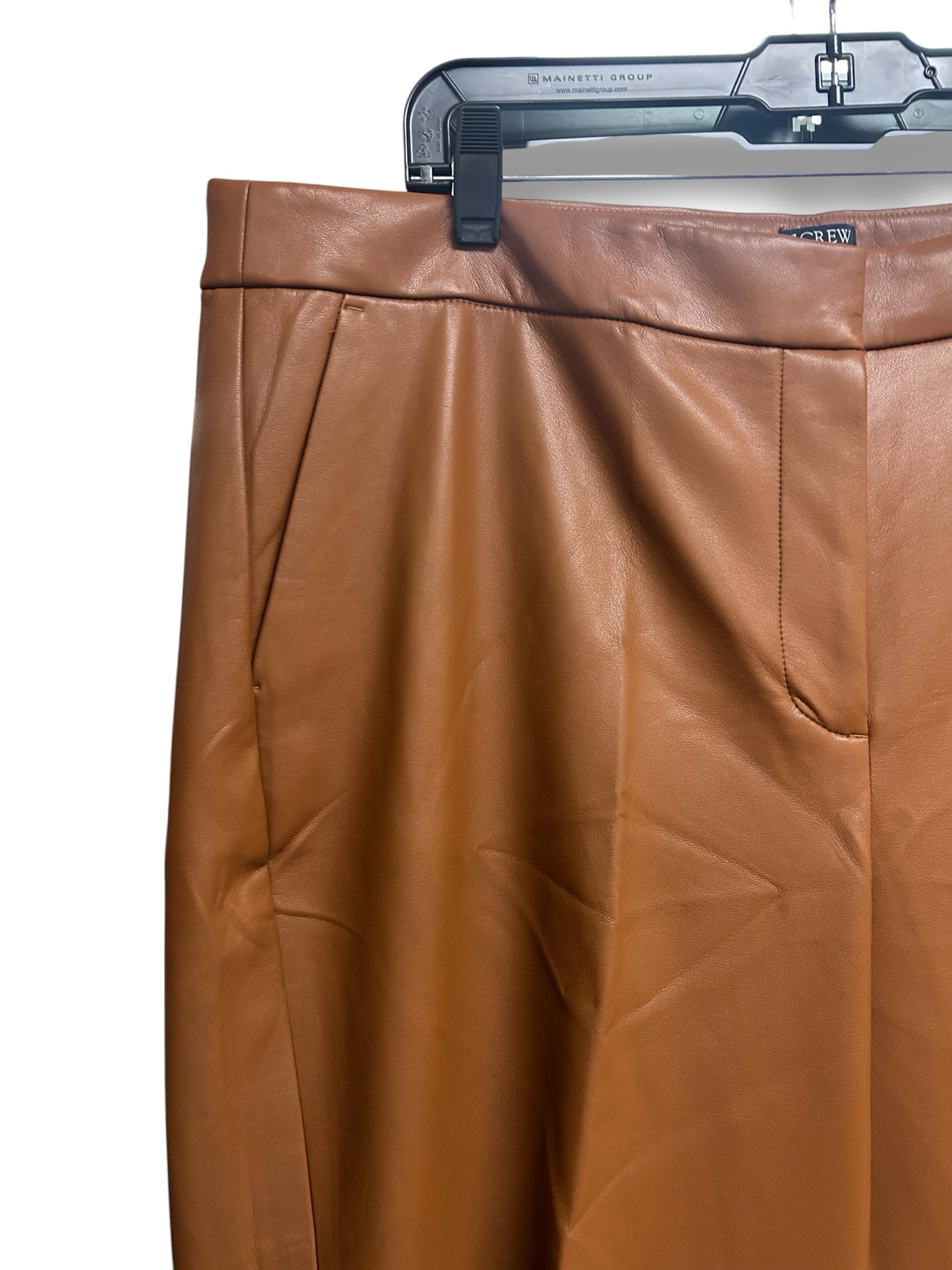J.CREW KATE STRAIGHT LEG PANT FAUX LEATHER CAMEL TAN SIZE 18