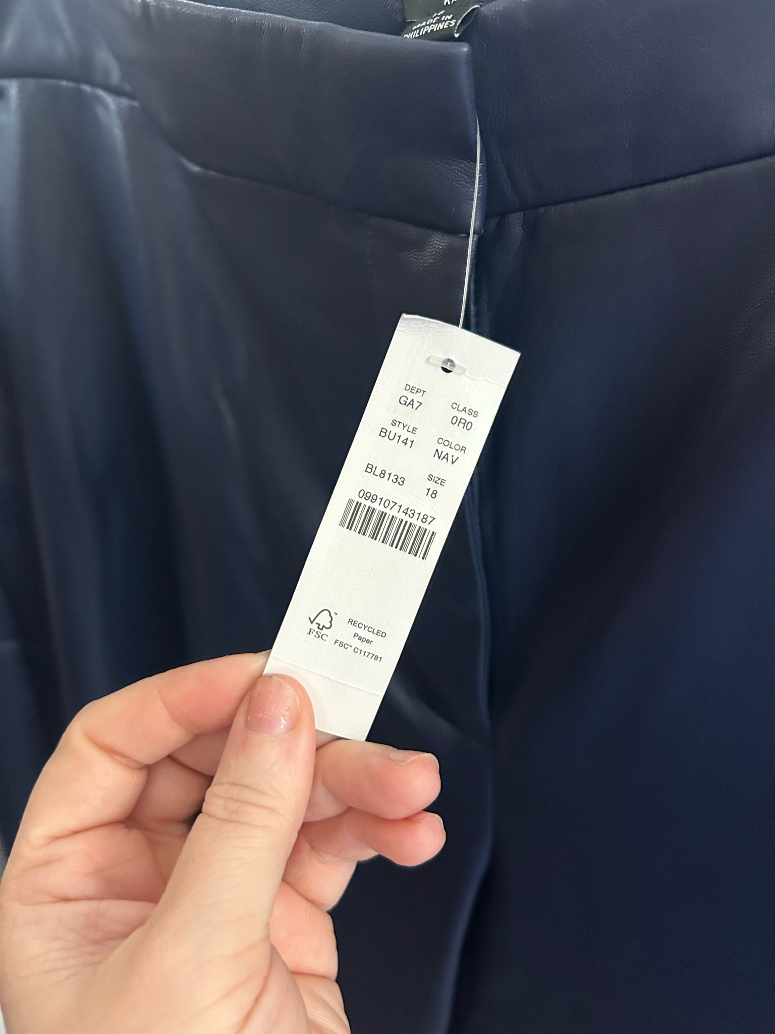 J.CREW NWT KATE STRAIGHT LEG PANT FAUX LEATHER NAVY SIZE 18