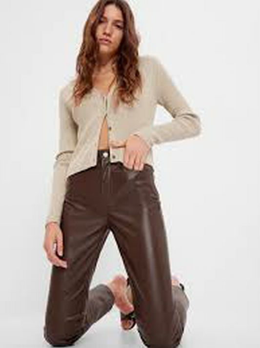 NWT GAP VEGAN LEATHER VINTAGE SLIM PANT SIZE 12 SHORT ESPRESSO BROWN