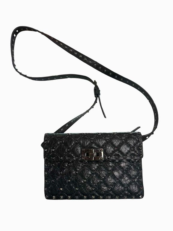 VALENTINO GARAVANI CRAQUELE NAPPA ROCKSTUD SPIKE CROSSBODY