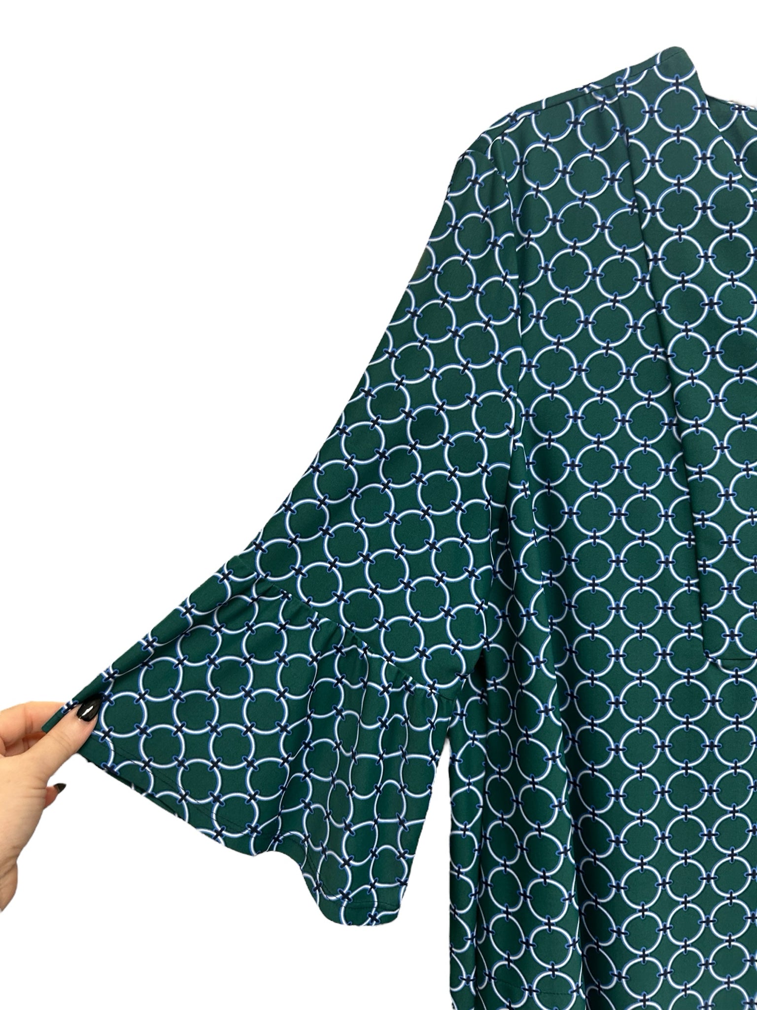 JUDE CONNALLY CIRCLE GEO CHAIN LINK BELL SLEEVE GREEN DRESS SIZE XXL