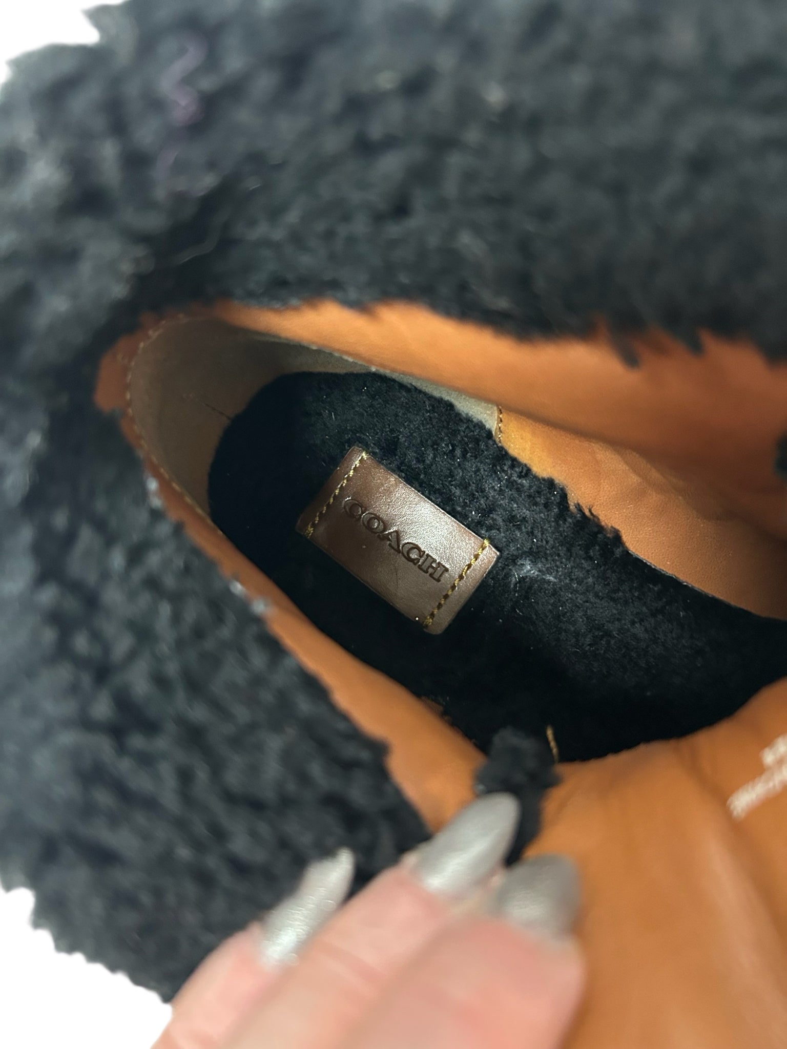 COACH REX WEDGE PLATFORM FUR BOOTIE BLACK SIZE 9