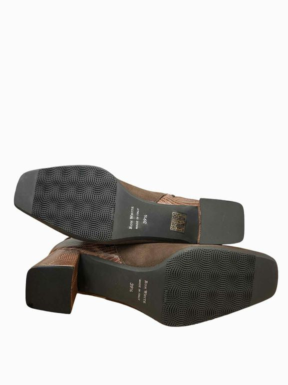 RON WHITENWB LANA SUEDE/EMBOSSED LIZARD LEATHER WEATHERPROOF BUCKLE BOOTIE  SIZE: 9