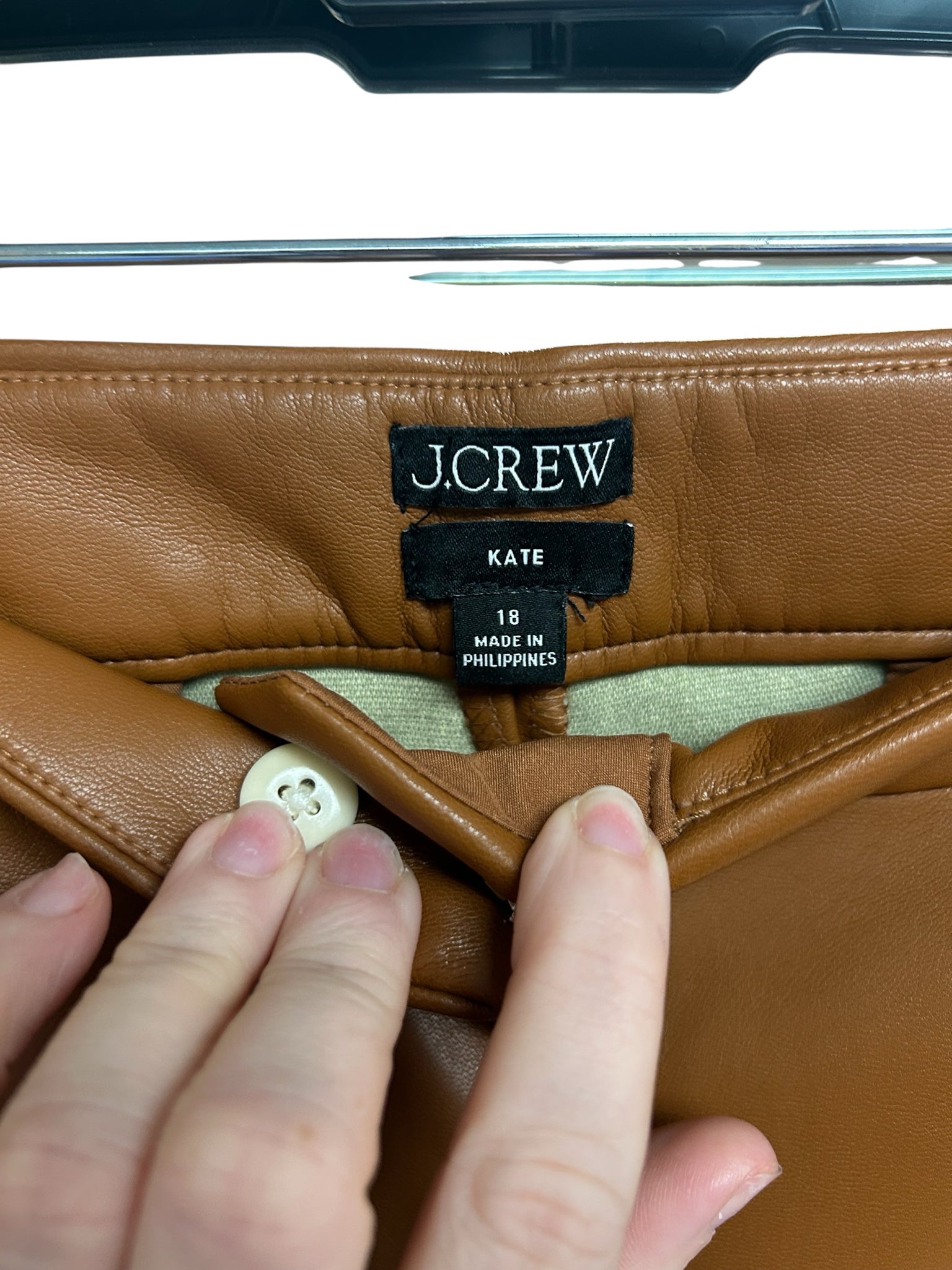 J.CREW KATE STRAIGHT LEG PANT FAUX LEATHER CAMEL TAN SIZE 18