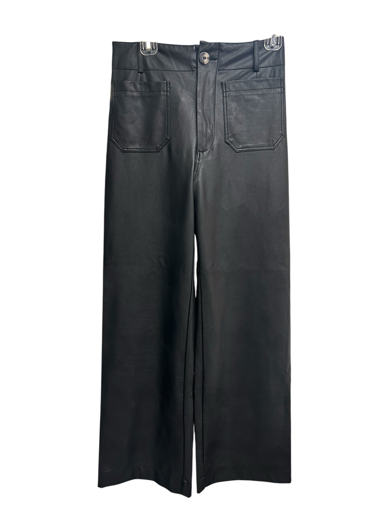 ANTHROPOLOGIE MAEVE THE COLETTE WIDE LEG VEGAN LEATHER BLACK PANTS SIZE 27 TALL