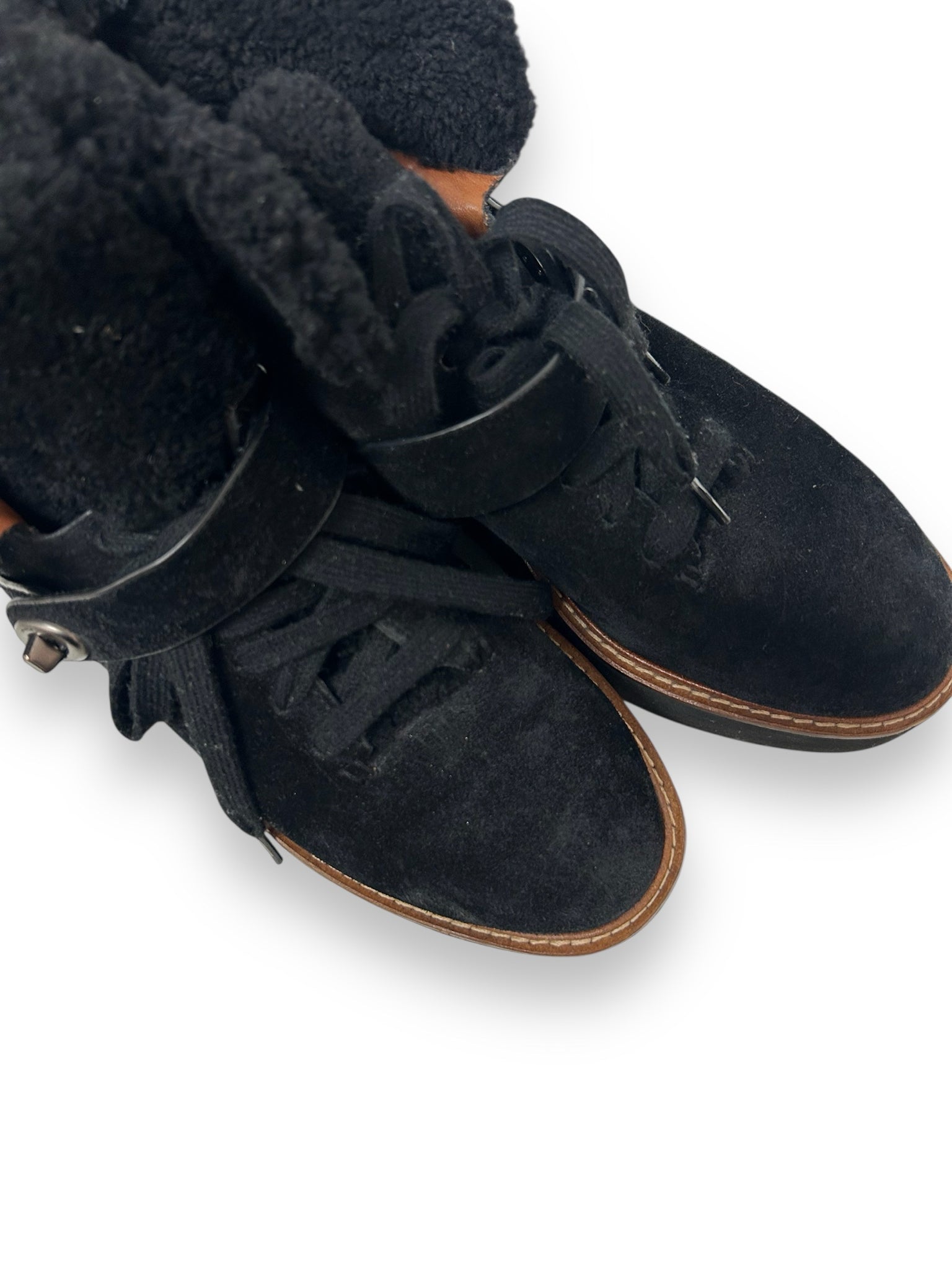 COACH REX WEDGE PLATFORM FUR BOOTIE BLACK SIZE 9