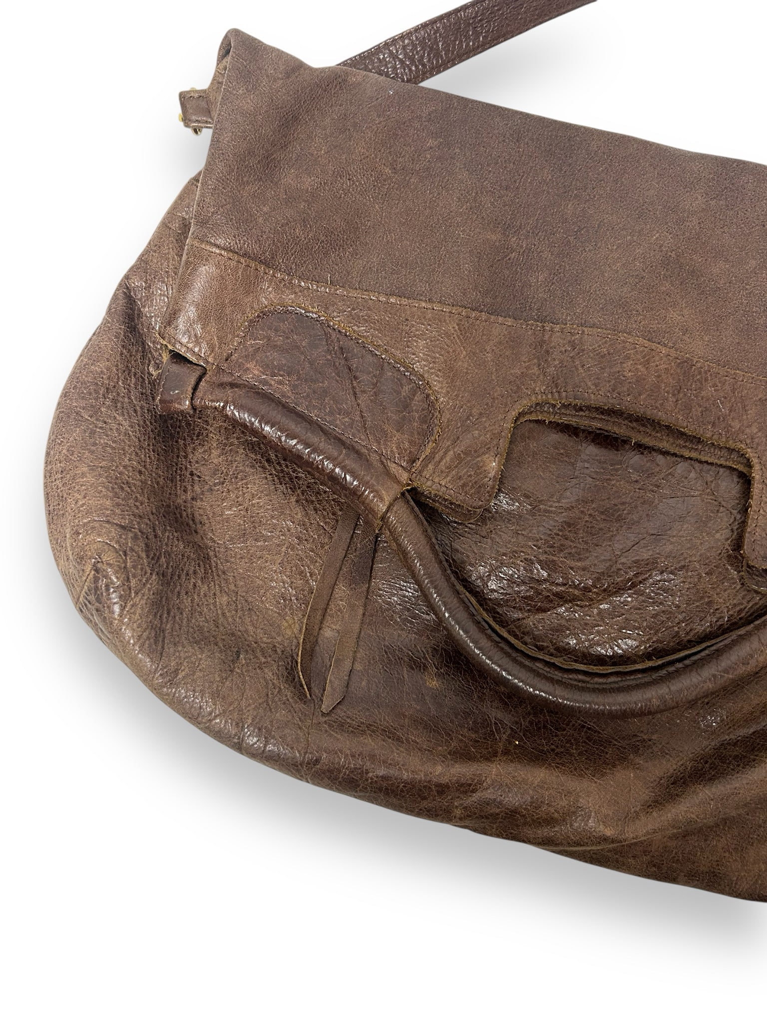 ANNA CORINNA BROWN LEATHER HOBO FOLD OVER SHOULDER BAG