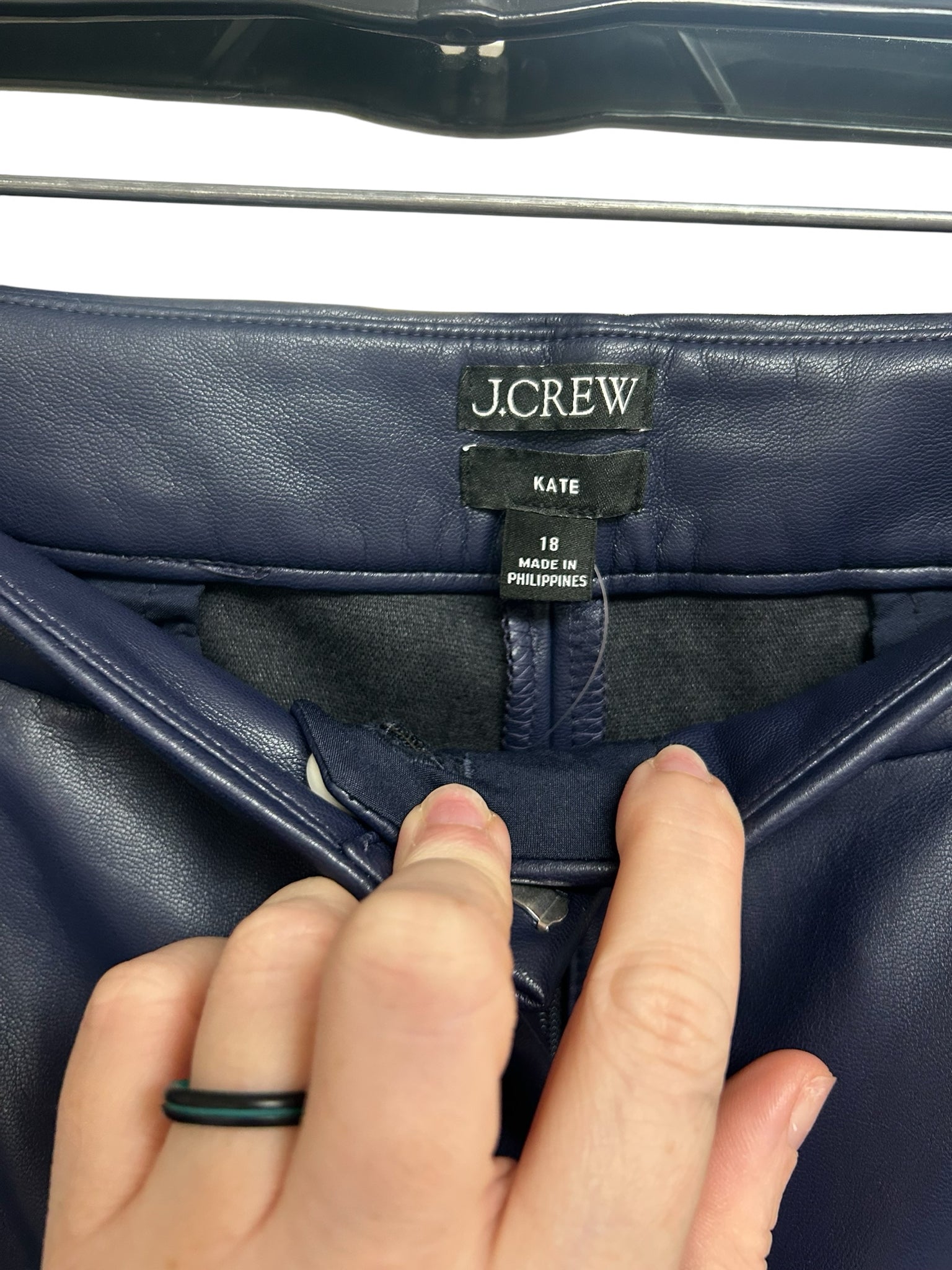J.CREW NWT KATE STRAIGHT LEG PANT FAUX LEATHER NAVY SIZE 18