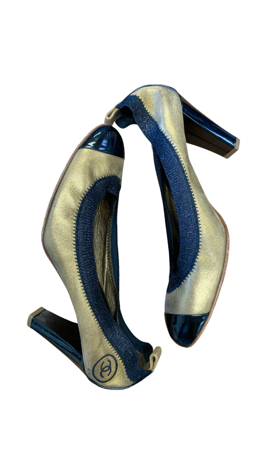 CHANEL VINTAGE STRETCH SPIRIT HEELS SIZE 38.5