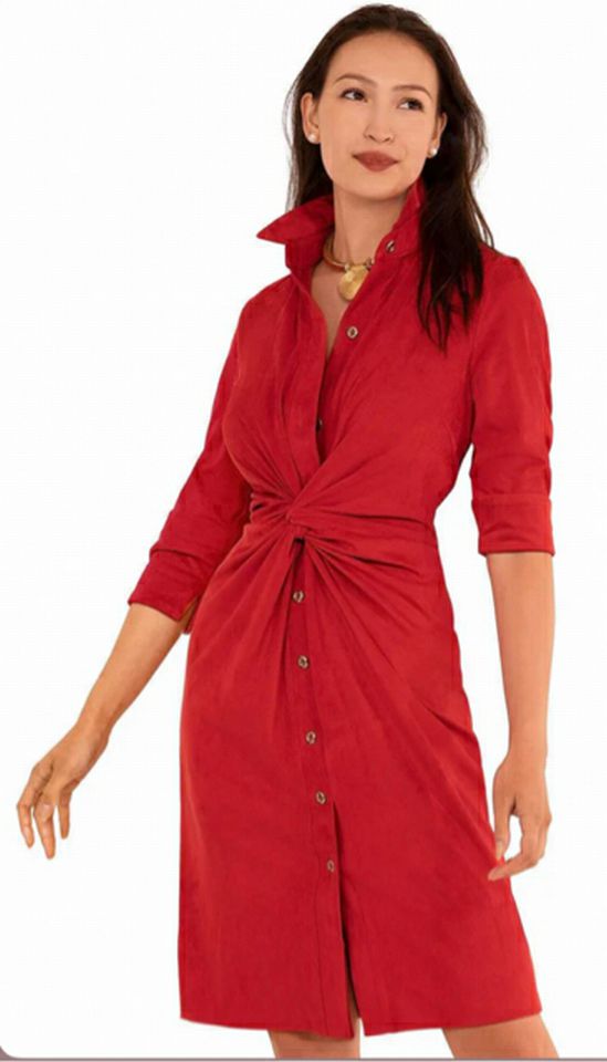 GRETCHEN SCOTT TWIST AND SHOUT FAUX SUEDE RED RUCHED DRESS SIZE S
